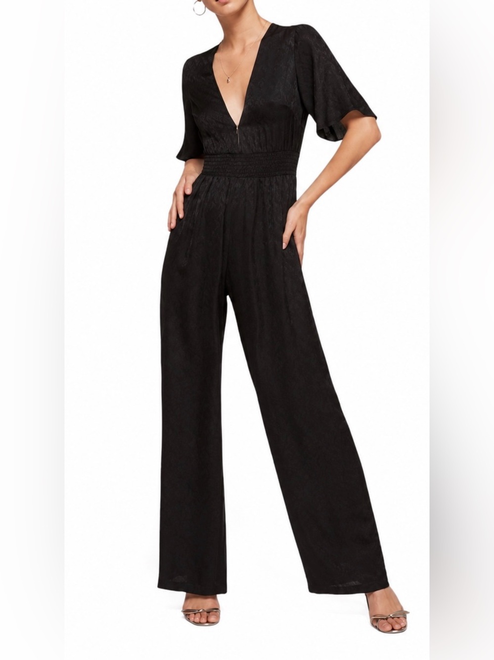 Reformation Jocelyn Jacquard Wide Leg Jumpsuit Black XS